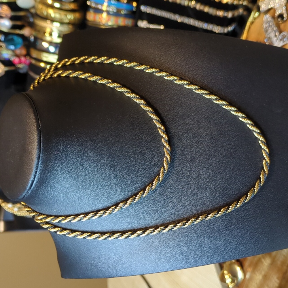 Gold & Black Tone ‎Rope 30" Long Necklace, Gold Plated.